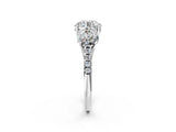 Platinum 2.5 Carat Three-Stone Round Cut  Ring with Pavé Band and Prong Setting_14