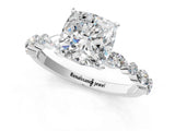 Platinum 3 Carat Cushion Cut Diamond Ring with Marquise and Round  Side Stones and Four-Prong Setting_61