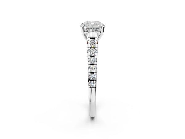 3 Carat Cushion Cut Platinum Diamond Cathedral Solitaire Ring with Round  Pavé Band