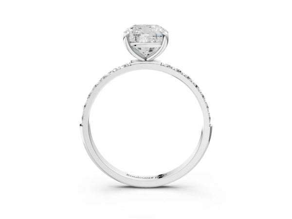 3 Carat Cushion Cut Platinum Diamond Solitaire Ring with Round  Pavé Band and Prong Setting
