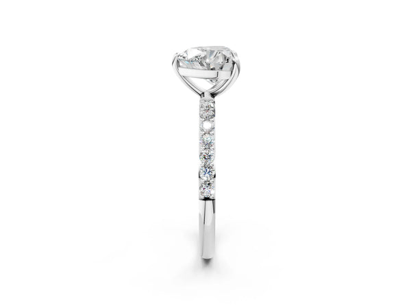 3 Carat Heart Cut Platinum Diamond Solitaire Ring with Round  Pavé Band and Prong Setting