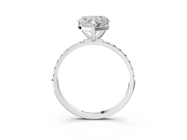 3 Carat Heart Cut Platinum Diamond Solitaire Ring with Round  Pavé Band and Prong Setting