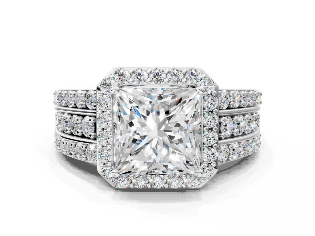 Platinum 3 Carat Princess Cut Halo  Ring with Split Shank and Four-Prong Setting_12