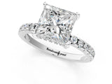 Platinum 3 Carat Princess Cut  Solitaire Ring with Pavé Band and Four-Prong Setting_13