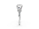 Platinum 3 Carat Three-Stone Asscher Cut Diamond Ring with Round  Pavé Band and Prong Setting_26