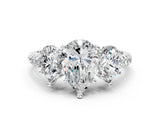 Platinum 3 Carat Three-Stone Pear Cut  Ring with Pavé Band and Prong Setting_12