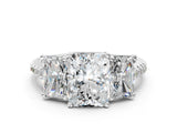 Platinum 3 Carat Three-Stone Radiant Cut  Ring with Pavé Band and Prong Setting_12