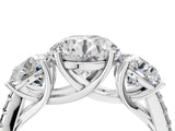 Platinum 3 Carat Three-Stone Round Cut  Ring with Pavé Band and Prong Setting_16