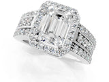 Platinum 4 Carat Emerald Cut Halo  Ring with Split Shank and Four-Prong Setting_13