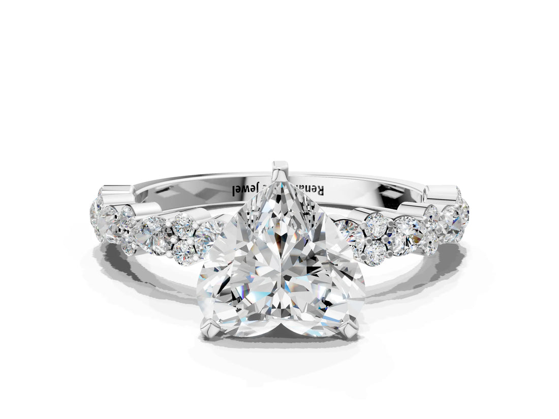 Platinum 4 Carat Heart Cut  Solitaire with Side Stones, Pave Band, Four-Prong Setting_24