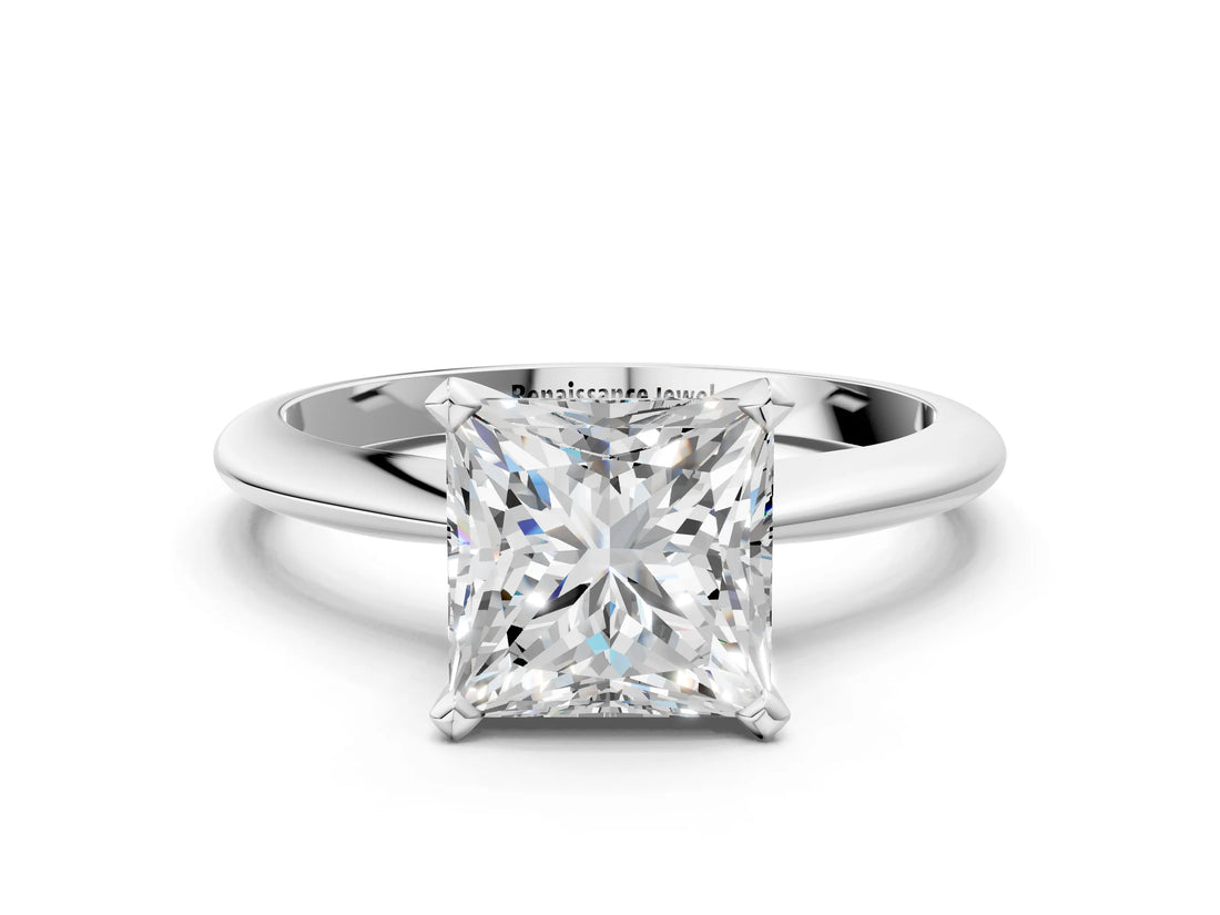 Platinum 4 Carat Princess Cut  Solitaire Engagement Ring with Classic Band and Four-Prong Setting