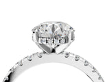 Platinum 4 Carat Round Cut Diamond Solitaire Ring with Round  Pavé Band and Four-Prong Setting_100