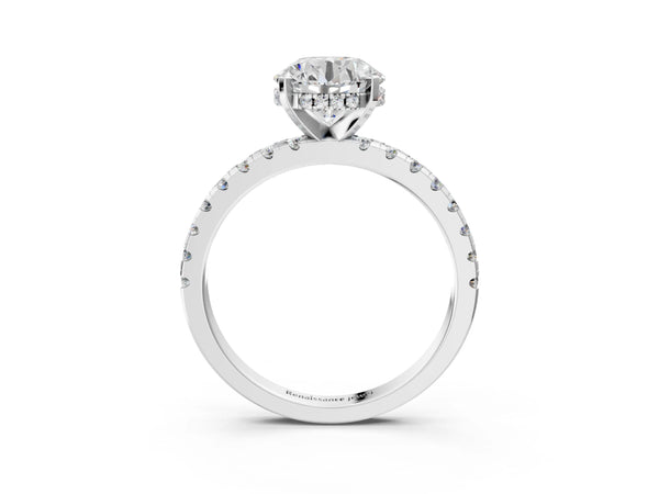 4 Carat Round Cut Platinum Diamond Solitaire Ring with Round  Pavé Band and Four-Prong Setting
