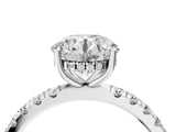 Platinum 4 Carat Round Cut  Pave Band Solitaire Ring with Four-Prong Setting_4