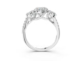 Platinum 4 Carat Three-Stone Heart Cut  Ring with Pavé Band and Prong Setting_15