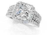 Platinum 5 Carat Cushion Cut Halo  Ring with Split Shank and Four-Prong Setting_13