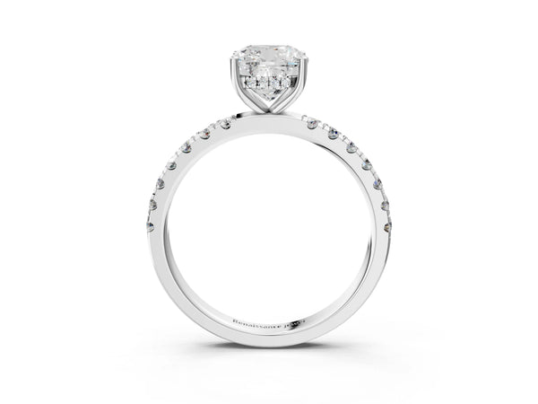 5 Carat Cushion Cut Platinum Diamond Pave Band Solitaire Ring with Round  and Prong Setting
