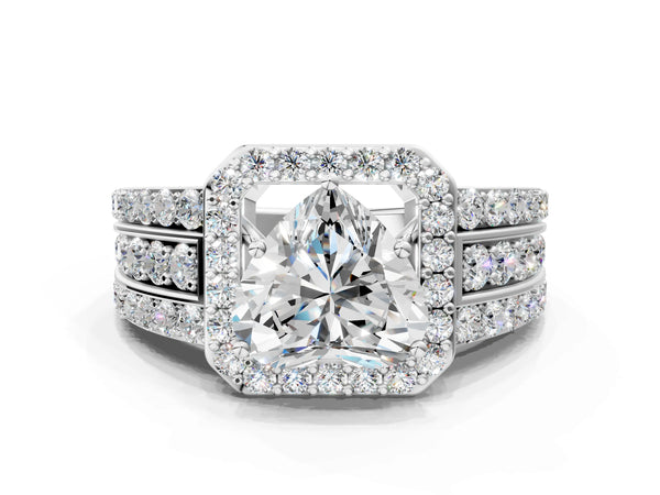 5 Carat Heart Cut Platinum Halo Diamond Ring with Round  Split Shank and Prong Setting