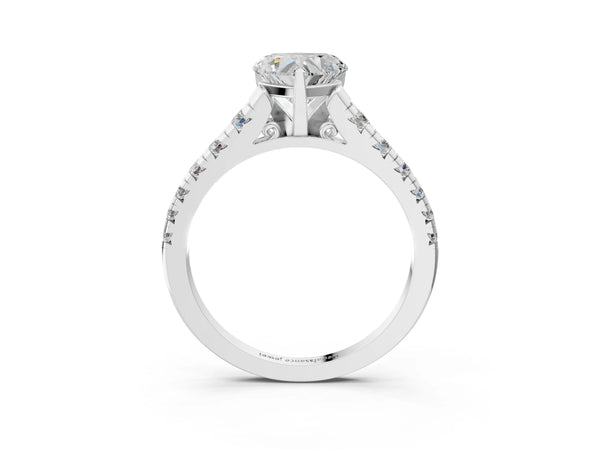 Platinum 5 Carat Heart Cut Diamond Cathedral Solitaire Ring with Round  Pavé Band