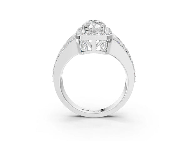5 Carat Marquise Cut Platinum Halo Diamond Ring with Round  Split Shank and Prong Setting