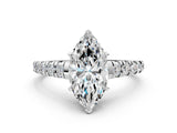 Platinum 5 Carat Marquise Cut  Solitaire Ring with Cathedral Setting and Pavé Band_12