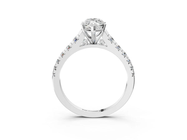 Platinum 5 Carat Marquise Cut Diamond Cathedral Solitaire Ring with Round  Pavé Band