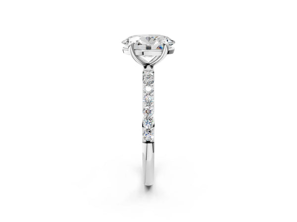 5 Carat Oval Cut Platinum Diamond Solitaire Ring with Round  Pavé Band and Prong Setting
