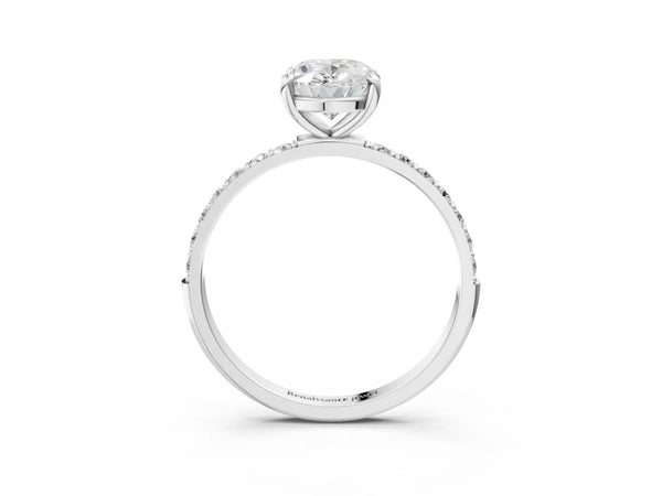 5 Carat Oval Cut Platinum Diamond Solitaire Ring with Round  Pavé Band and Prong Setting