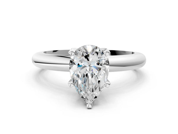 5 Carat Pear Cut Platinum Diamond Solitaire Engagement Ring with Round Band and Four-Prong Setting