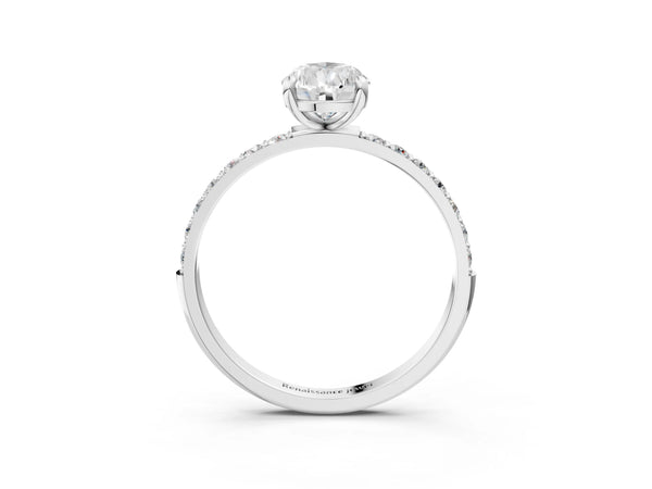 5 Carat Pear Cut Platinum Diamond Solitaire Ring with Round  Pavé Band and Prong Setting