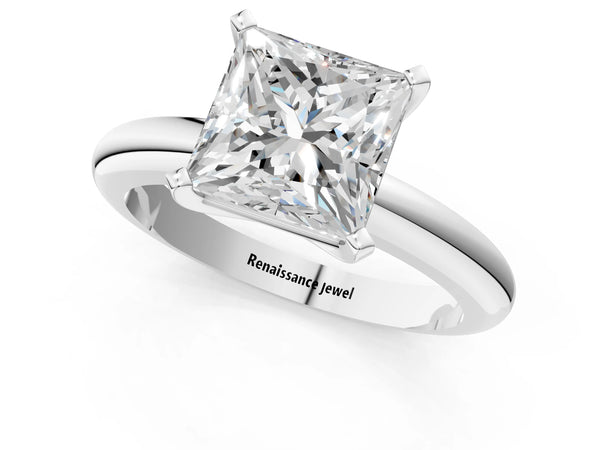 5 Carat Princess Cut Platinum Diamond Solitaire Engagement Ring with Round Band and Four-Prong Setting