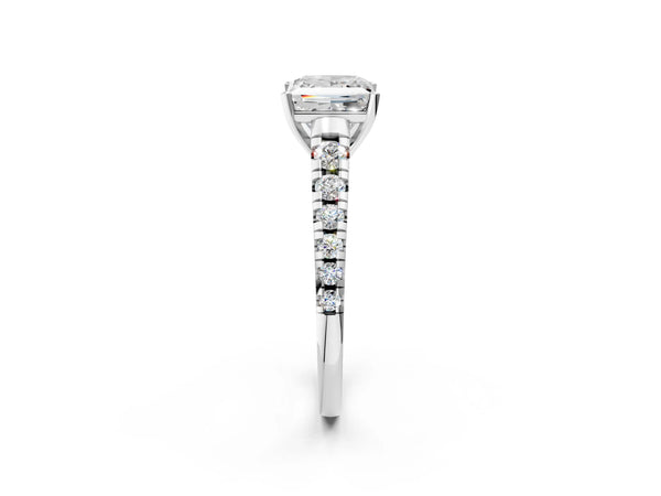 Platinum 5 Carat Princess Cut Diamond Cathedral Solitaire Ring with Round  Pavé Band