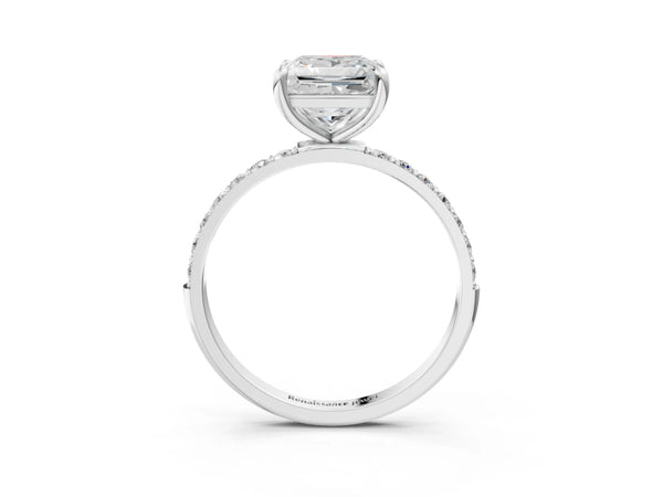 5 Carat Princess Cut Platinum Diamond Solitaire Ring with Round  Pavé Band and Prong Setting