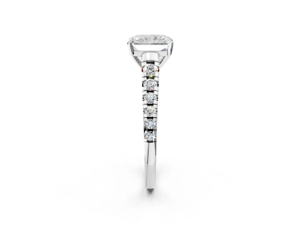 Platinum 5 Carat Radiant Cut Diamond Cathedral Solitaire Ring with Round  Pavé Band