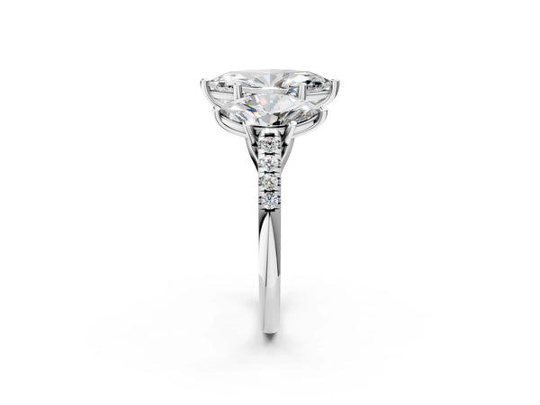 Platinum 5 Carat Three-Stone Marquise Cut Diamond Ring with Round  Pavé Band and Prong Setting