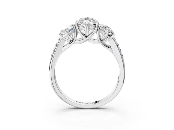 Platinum 5 Carat Three-Stone Marquise Cut Diamond Ring with Round  Pavé Band and Prong Setting
