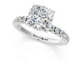 Platinum 6 Carat Cushion Cut  Pave Band Solitaire Ring with Four-Prong Setting_1