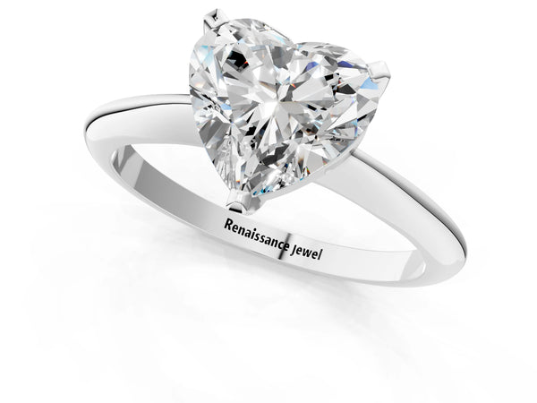 6 Carat Heart Cut Platinum Diamond Solitaire Engagement Ring with Classic Band and Four-Prong Setting