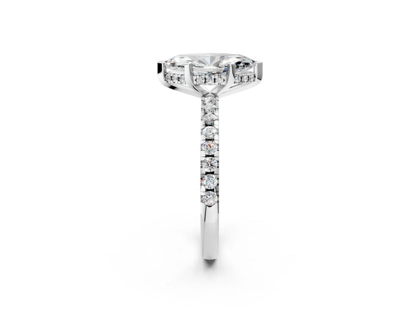 6 Carat Marquise Cut Platinum Diamond Solitaire Ring with Round  Pavé Band and Four-Prong Setting