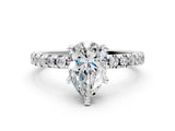 Platinum 6 Carat Pear Cut  Solitaire Ring with Pavé Band and Four-Prong Setting_12
