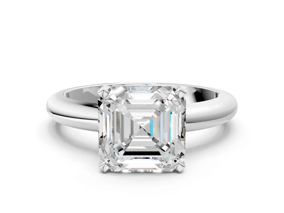 Platinum 7 Carat Asscher Cut  Solitaire Engagement Ring with Round Band and Four-Prong Setting_48