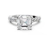 Platinum 7 Carat Asscher Cut  Solitaire with Side Stones, Pave Band, Four-Prong Setting_48