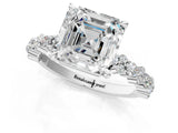 Platinum 7 Carat Asscher Cut  Solitaire with Side Stones, Pave Band, Four-Prong Setting_49