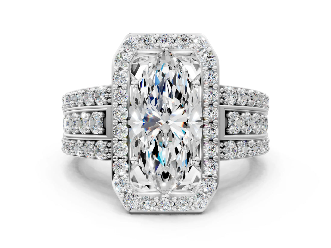 Platinum 7 Carat Marquise Cut Halo  Ring with Split Shank and Four-Prong Setting_12