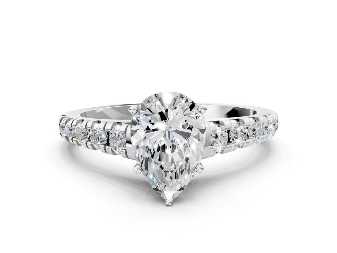 Platinum 7 Carat Pear Cut  Solitaire Ring with Cathedral Setting and Pavé Band_12