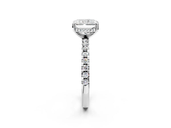 7 Carat Radiant Cut Platinum Diamond Solitaire Ring with Round  Pavé Band and Four-Prong Setting