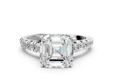 Platinum 8 Carat Asscher Cut  Solitaire Ring with Cathedral Setting and Pavé Band_12