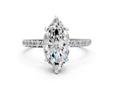 Platinum 8 Carat Marquise Cut  Solitaire Ring with Pave Band and Four Prong Setting_12