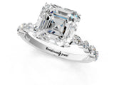 Platinum 9 Carat Asscher Cut Diamond Ring with Marquise and Round  Side Stones and Four-Prong Setting_37