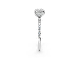 Platinum 9 Carat Cushion Cut  Solitaire Ring with Pave Band and Four Prong Setting_26